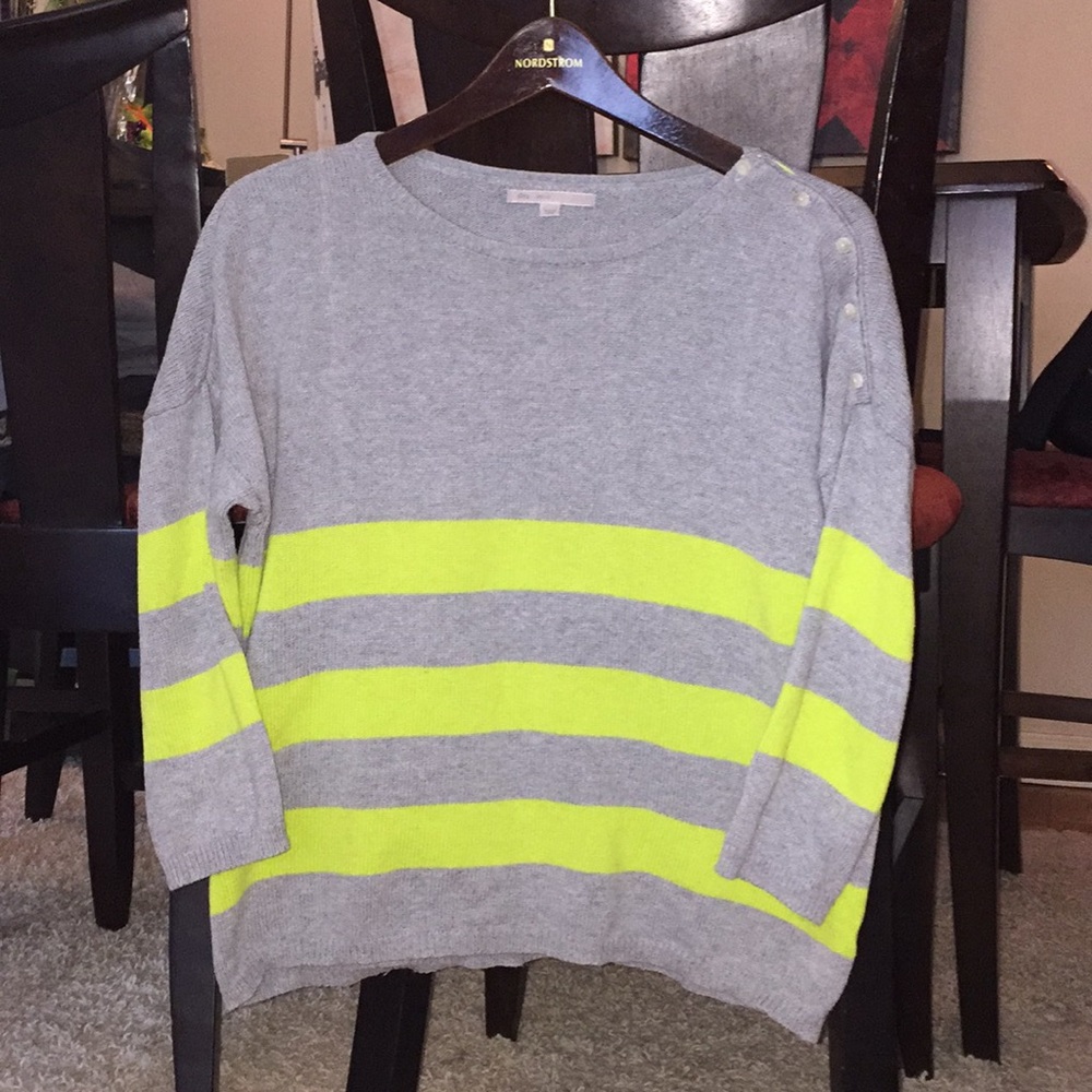 Grey and neon green striped sweater